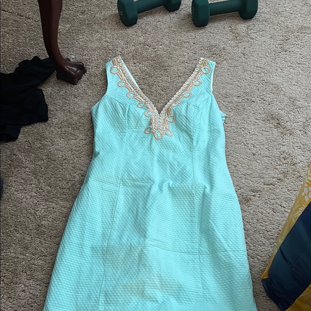 Lilly Pulitzer Aqua Dress with Gold Accents